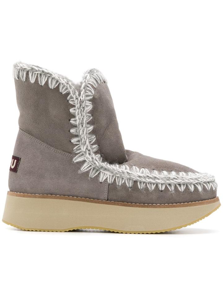 Mou Chunky Heel Boots - Grey
