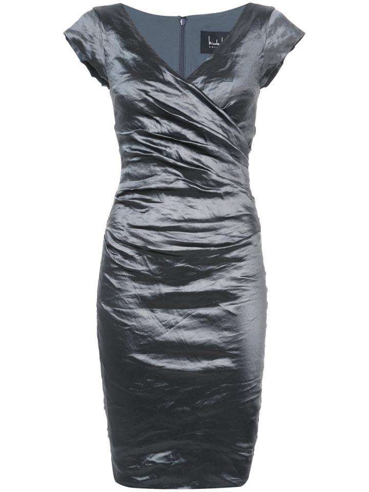 Nicole Miller V-neck Creased Effect Dress - Grey