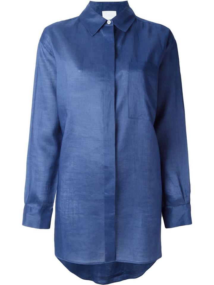 Dkny Oversized Shirt, Women's, Size: Medium, Blue, Ramie