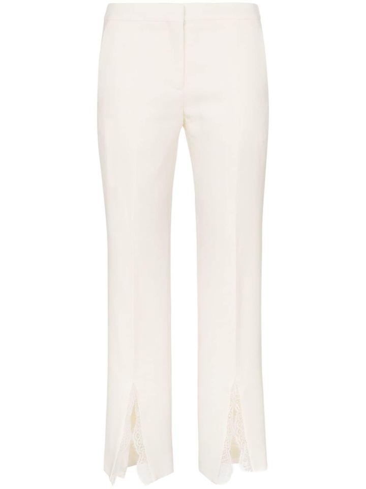 Alexander Mcqueen Lace-split Wool Blend Trousers - White