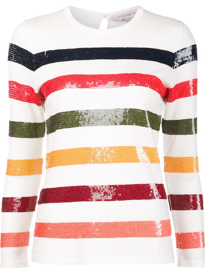 Carolina Herrera Sequin Striped Jumper, Women's, Size: Large, White, Wool