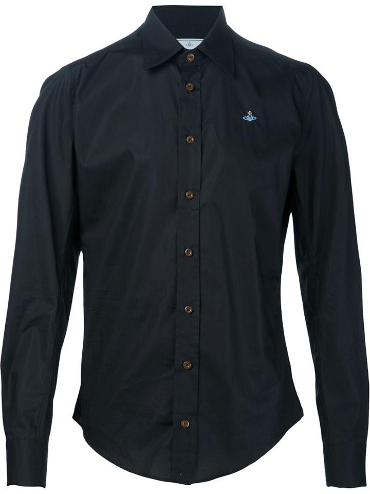 Vivienne Westwood Man Embroidered Logo Shirt, Men's, Size: 50, Black, Cotton/spandex/elastane