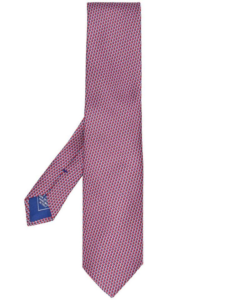 Brioni Geometric Pattern Silk Tie - Red