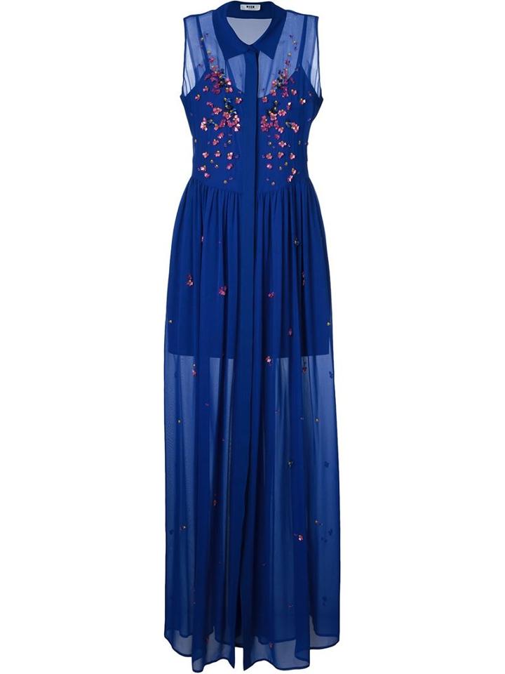 Msgm Floral Embellished Pleated Dress