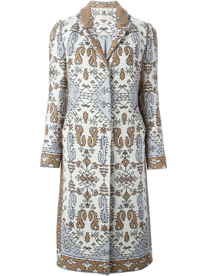 Tory Burch Jacquard Coat, Women's, Size: 8, Beige, Acrylic/nylon/polyester/other Fibres