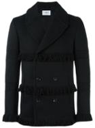 Ports 1961 Fringed Double Breasted Coat, Men's, Size: 52, Black, Acrylic/cupro/wool