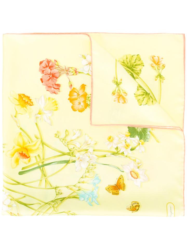 Salvatore Ferragamo Floral Print Scarf, Women's, Yellow/orange, Silk