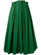 Rochas Full Pleated Midi Skirt, Women's, Size: 40, Green, Cotton/spandex/elastane