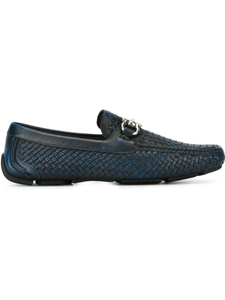 Salvatore Ferragamo Gancini Buckle Loafers, Men's, Size: 12, Blue, Calf Leather/leather/rubber