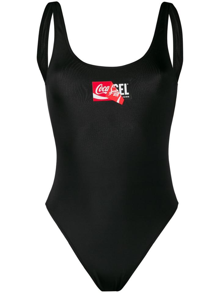 Diesel Double Logo Print Swimsuit - Black