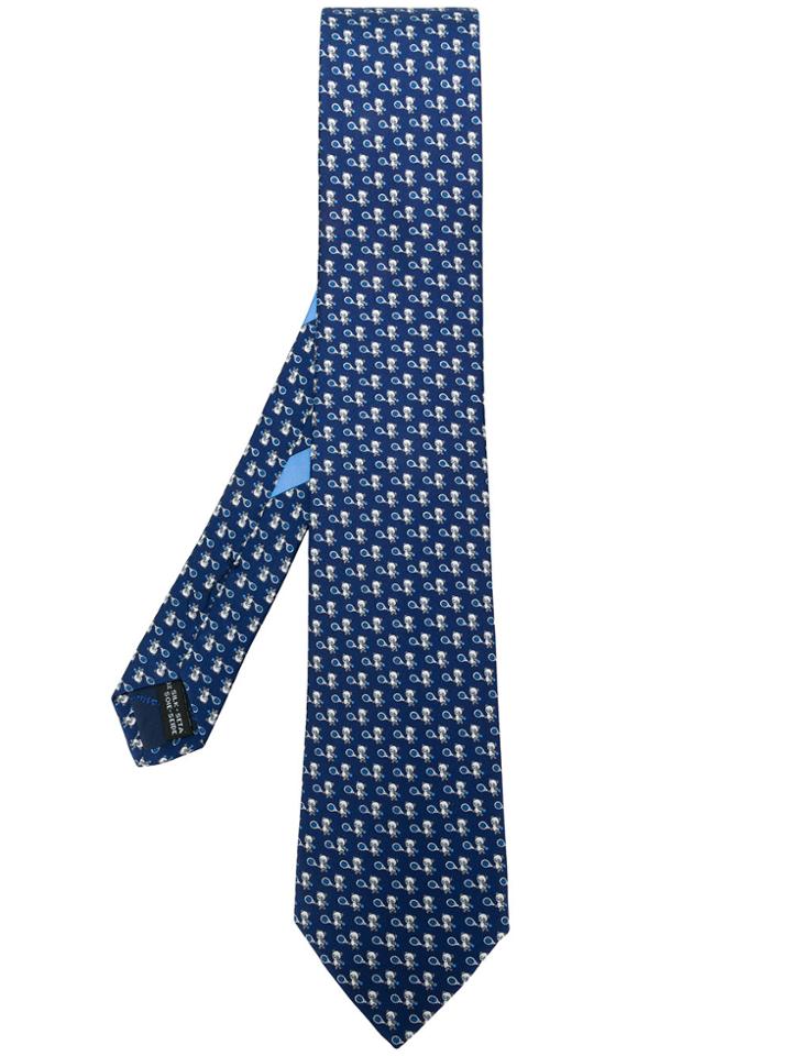 Salvatore Ferragamo Micro Tennis Print Tie - Blue