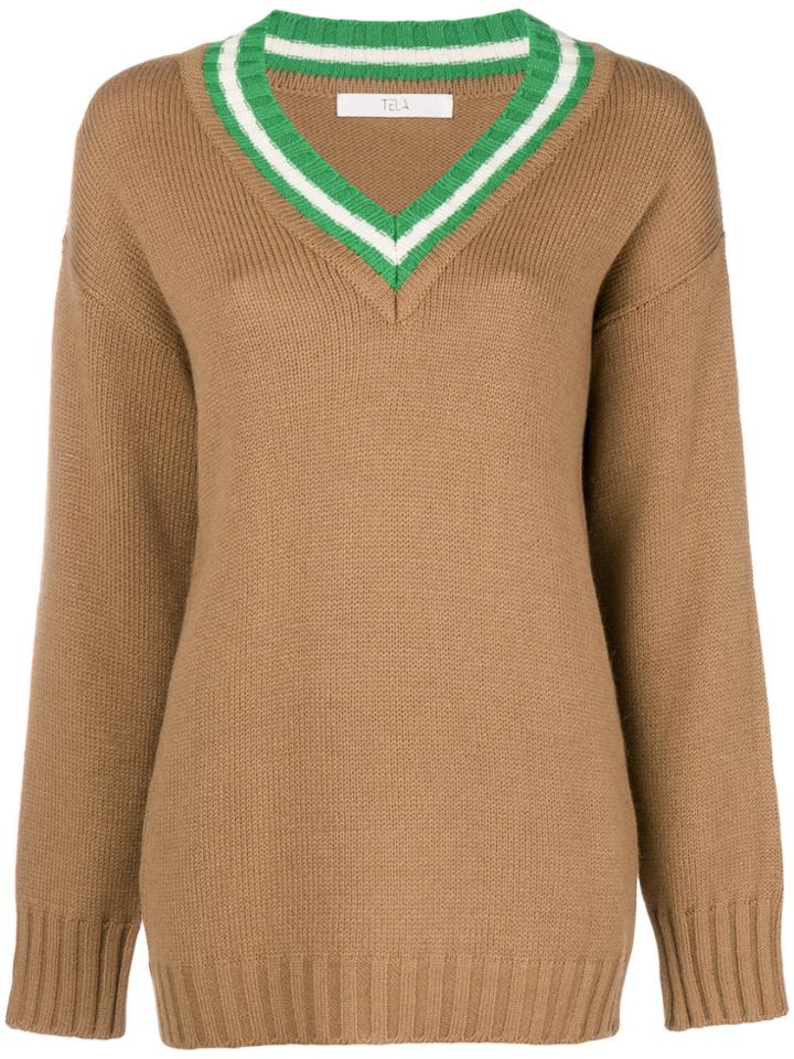 Tela V-neck Jumper - Brown
