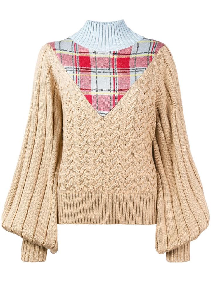 House Of Holland Tartan Trompe L'oeil Jumper - Neutrals