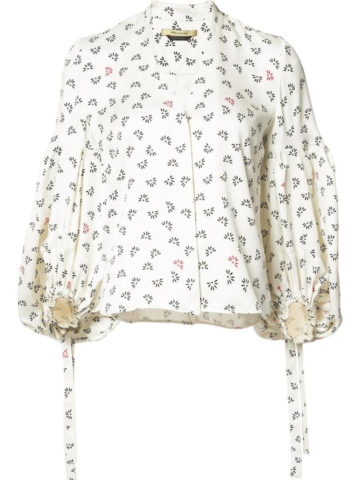 Hellessy Balloon Sleeves Floral Print Blouse, Women's, Size: 6, White, Silk