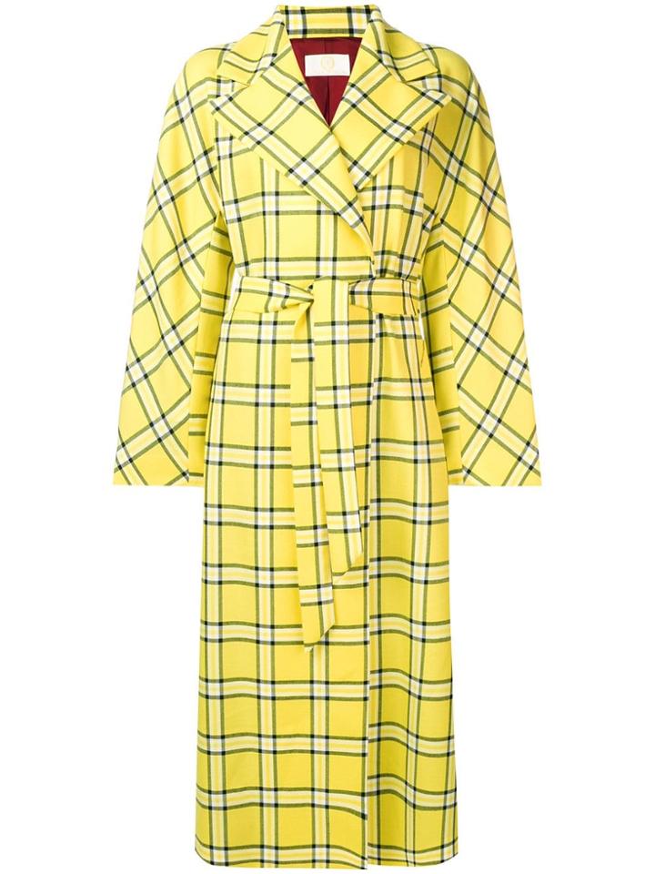 Sara Battaglia Checked Long Trench Coat - Yellow & Orange