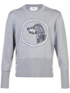 Thom Browne Crewneck Pullover With Hector Embroidery In Fine Merino