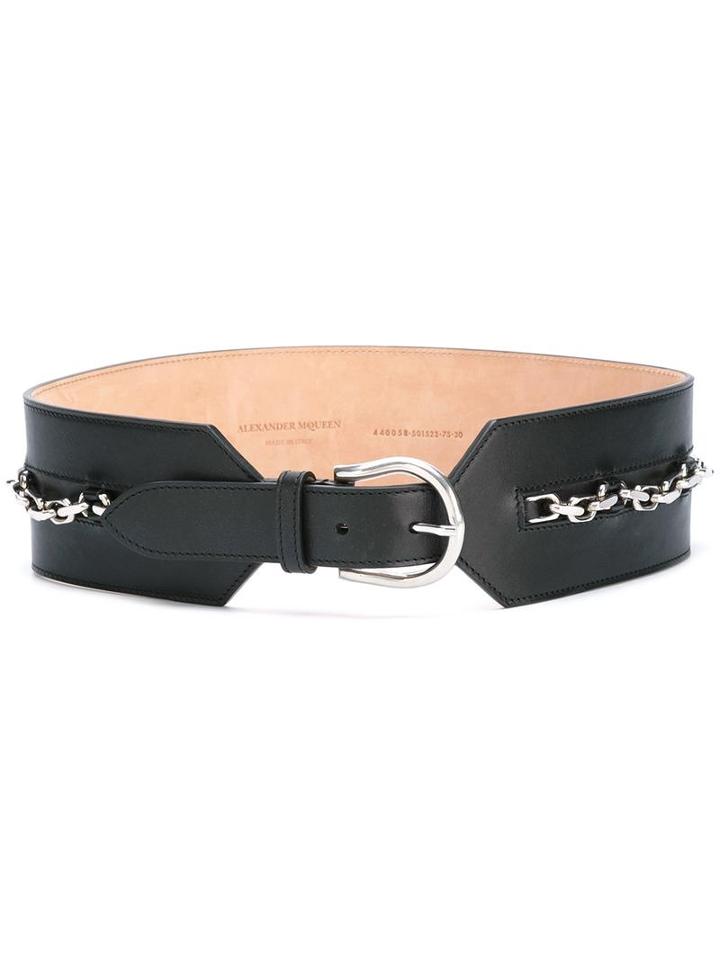 Alexander Mcqueen Chain Embellished Belt, Women's, Size: 70, Black, Leather