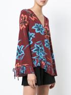 Derek Lam 10 Crosby Long Sleeve V-neck Blouse With Pleated Hem - Red