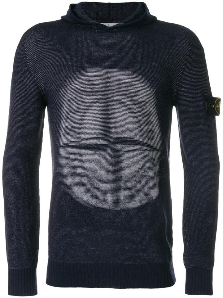 Stone Island Logo Knitted Hoodie - Blue