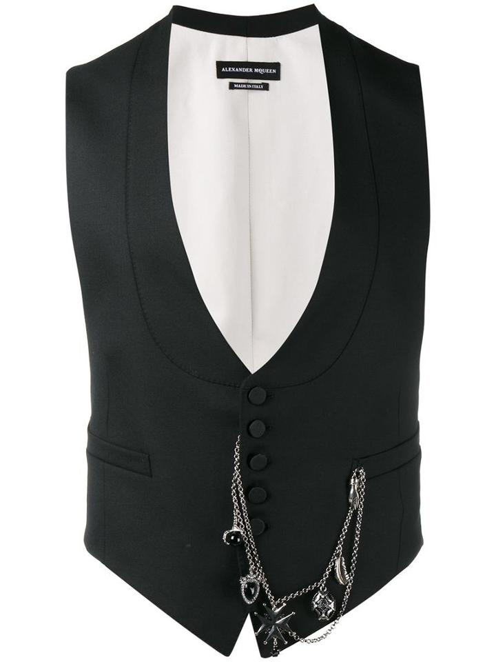 Alexander Mcqueen Chain Detail Waistcoat, Men's, Size: 52, Black, Viscose/wool/cotton