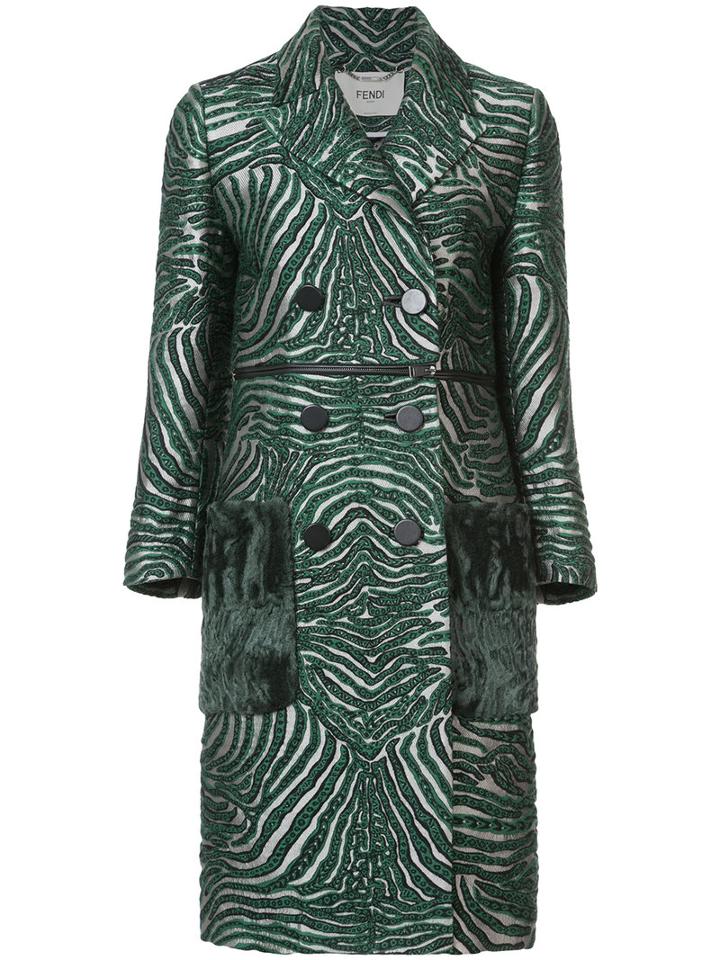 Fendi - Double Breasted Zebra Coat - Women - Silk/acrylic/polyamide/wool - 38, Green, Silk/acrylic/polyamide/wool