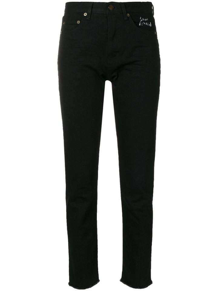 Saint Laurent Raw Cropped Slim Fit Jeans - Black