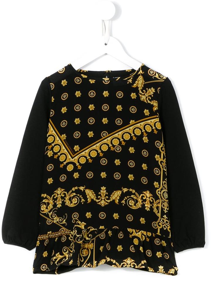Young Versace 'cornici' Print Top, Girl's, Size: 10 Yrs, Black