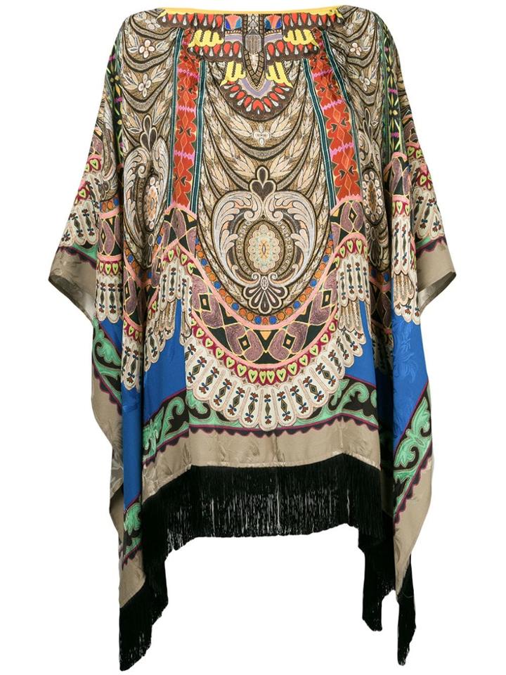 Etro Fringed Printed Poncho - Brown