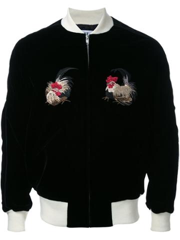 Hbns Embroidered Rooster Souvenir Jacket, Men's, Size: Large, Black, Nylon/cupro/rayon