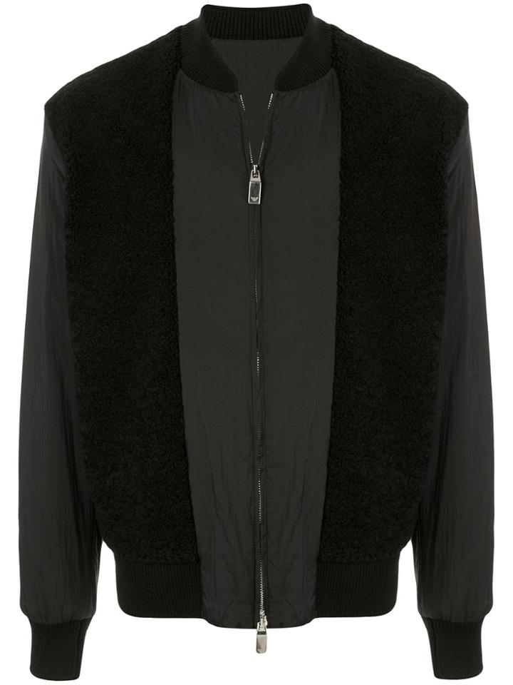 Emporio Armani Textured Colour Block Bomber Jacket - Black