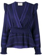 Cecilie Copenhagen - Keffiyeh Crossover Blouse - Women - Cotton - L, Blue, Cotton