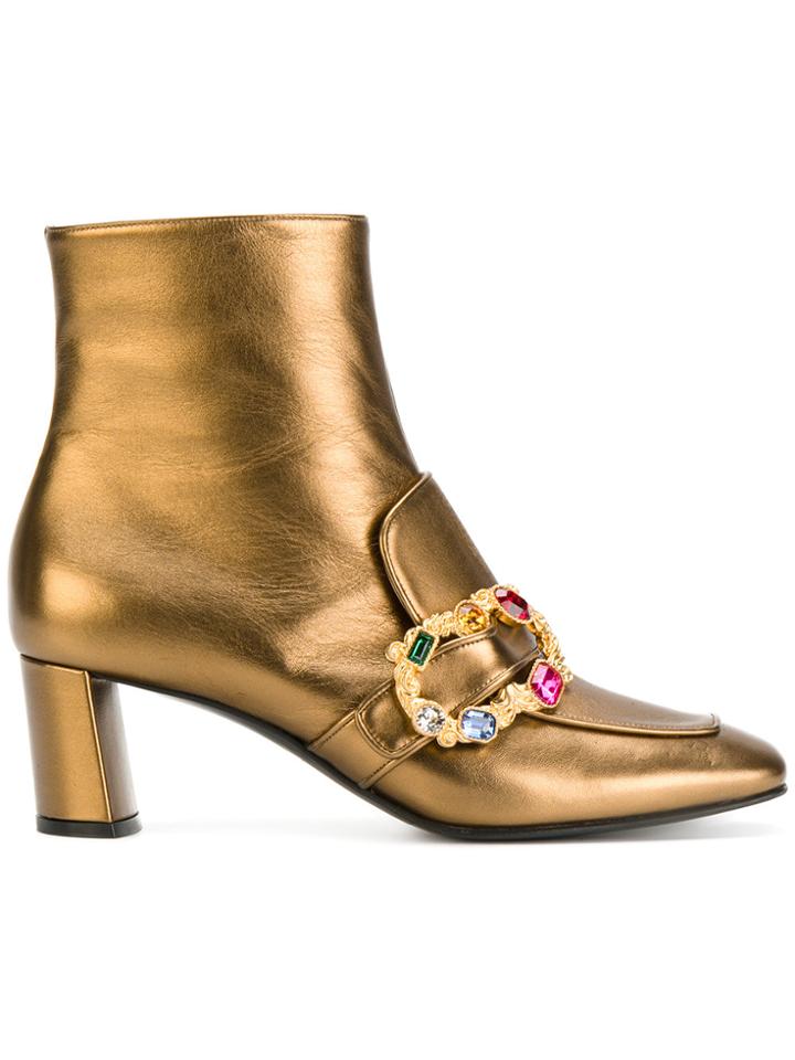 Casadei Crystal Buckle Ankle Boots - Yellow & Orange