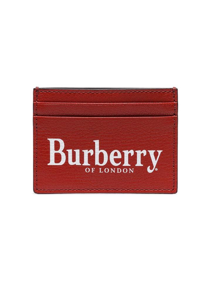 Burberry Red Sandon Logo Print Leather Cardholder - Black