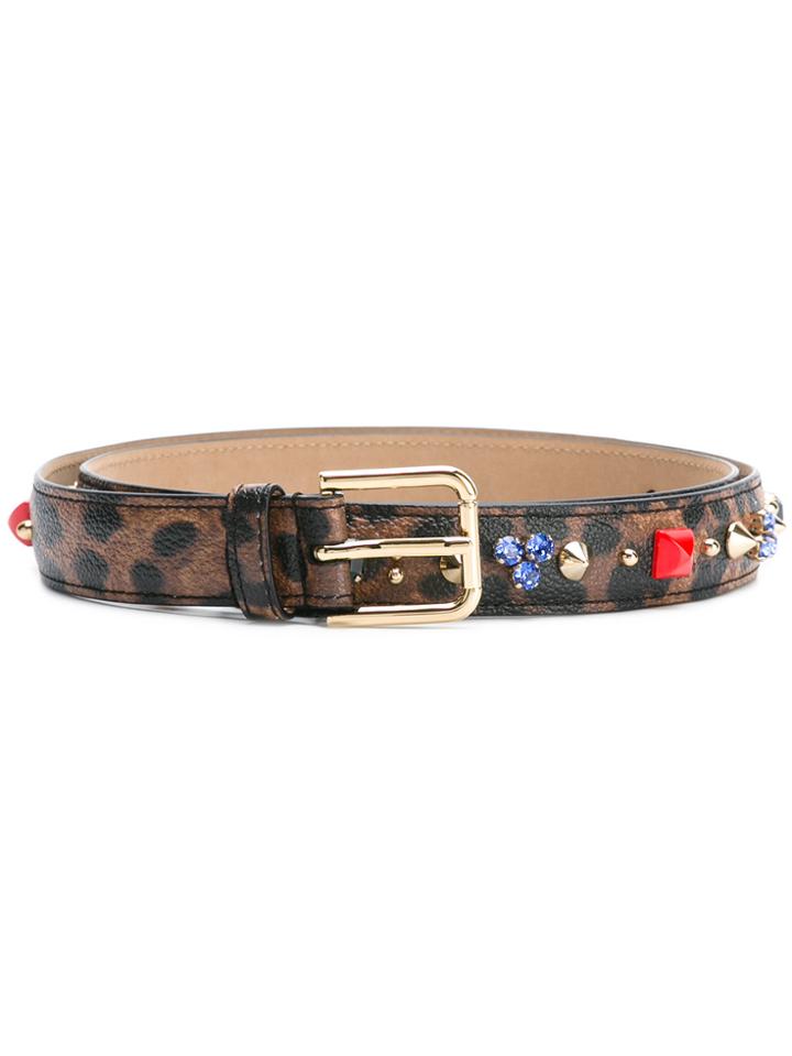 Dolce & Gabbana Embellished Leopard Print Belt - Brown