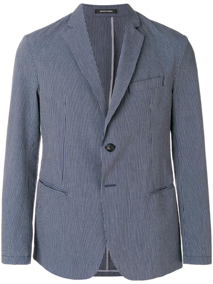 Emporio Armani Textured Micro-striped Blazer - Blue