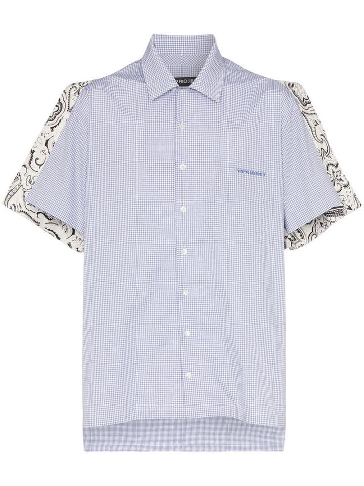 Y/project Check Print Paisley Print Panel Cotton Shirt - Blue