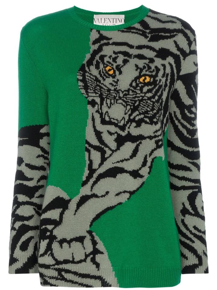 Valentino Tiger Intarsia Cashmere Jumper - Green