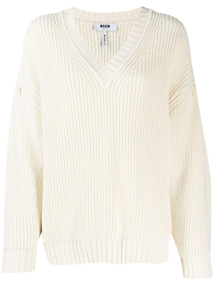 Msgm Knitted V-neck Jumper - Neutrals