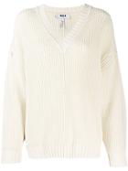 Msgm Knitted V-neck Jumper - Neutrals