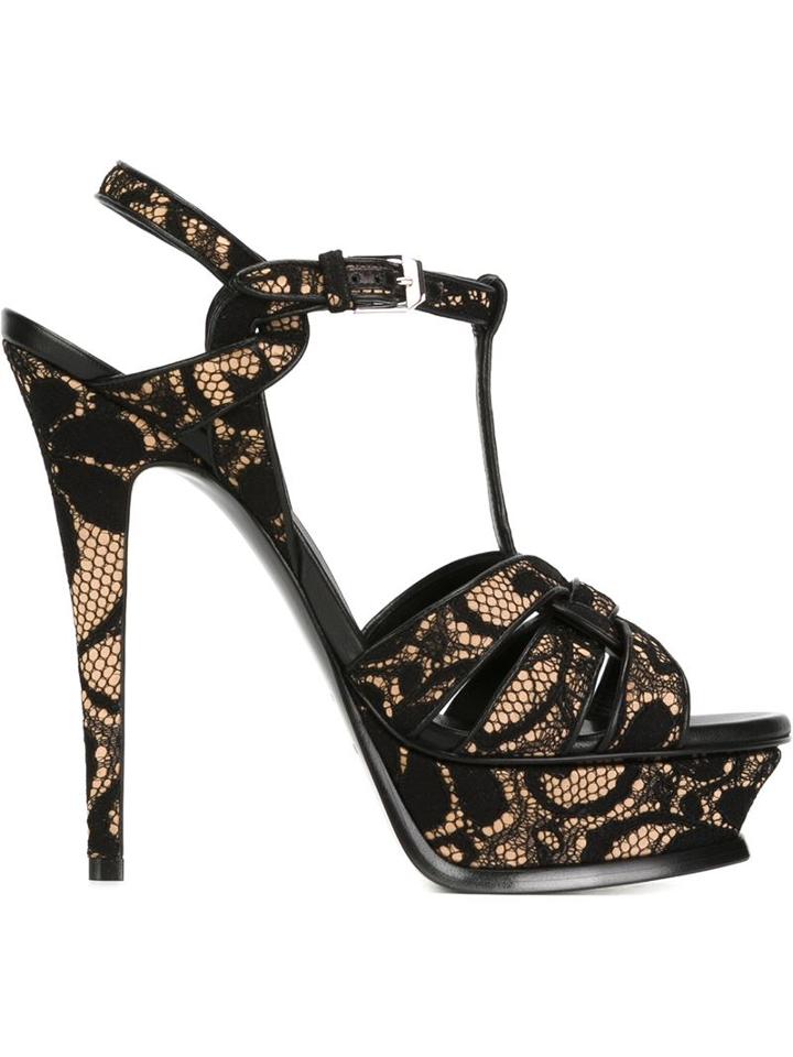 Saint Laurent Tribute Sandals, Women's, Size: 35.5, Black, Leather/cotton