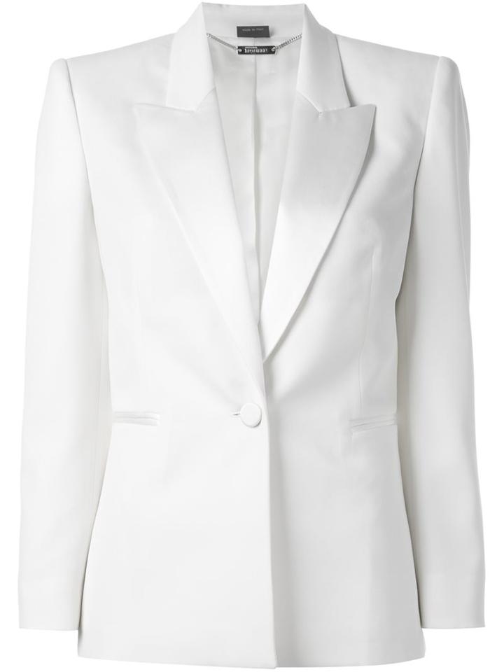 Alexander Mcqueen One Button Blazer, Women's, Size: 42, White, Silk/polyester/cupro/virgin Wool