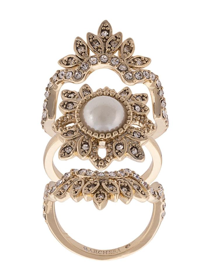 Marchesa Notte Crystal Embellished Finger Ring - Metallic