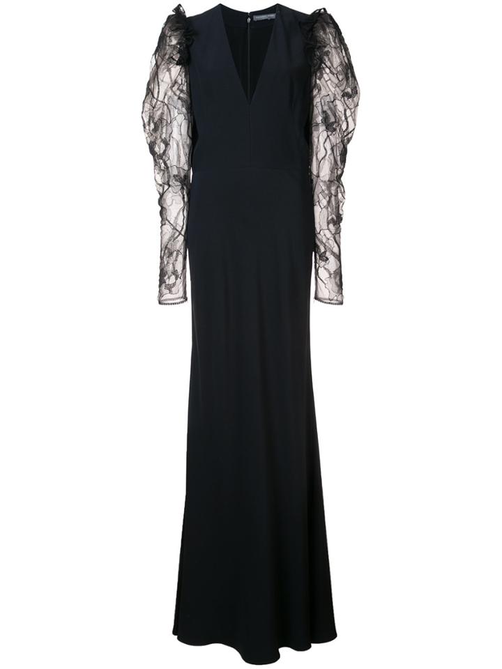 Alexander Mcqueen Lace Sleeve Evening Dress - Black