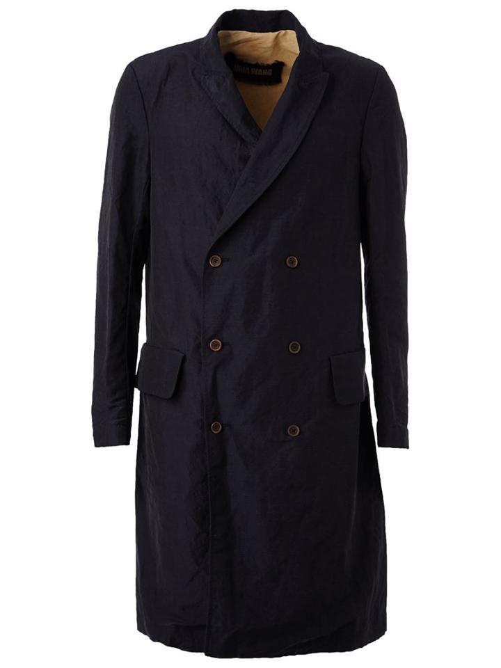 Uma Wang Simple Double Breasted Coat, Men's, Size: Small, Blue, Linen/flax/polyester/viscose