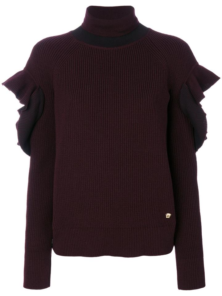 Versace Ruffle-trimmed Turtleneck Knit - Pink & Purple