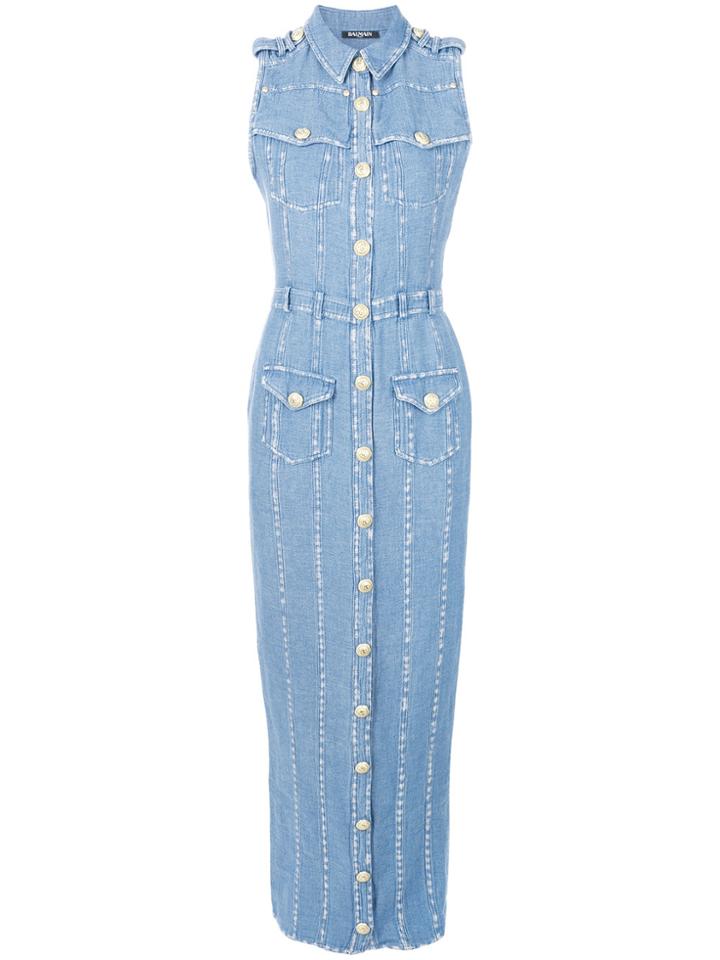 Balmain Long Denim Dress - Blue