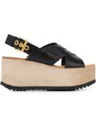 Car Shoe Sling Back Buckle Platform Sandals, Women's, Size: 38.5, Black, Iron/deer Horn/leather/rubber