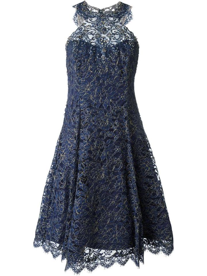 Marchesa Notte Embellished Metallic Party Dress