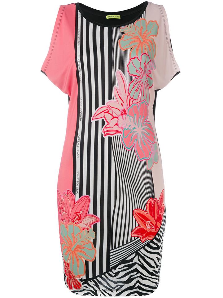 Versace Jeans - Floral Print Dress - Women - Spandex/elastane/viscose - 40, Pink/purple, Spandex/elastane/viscose