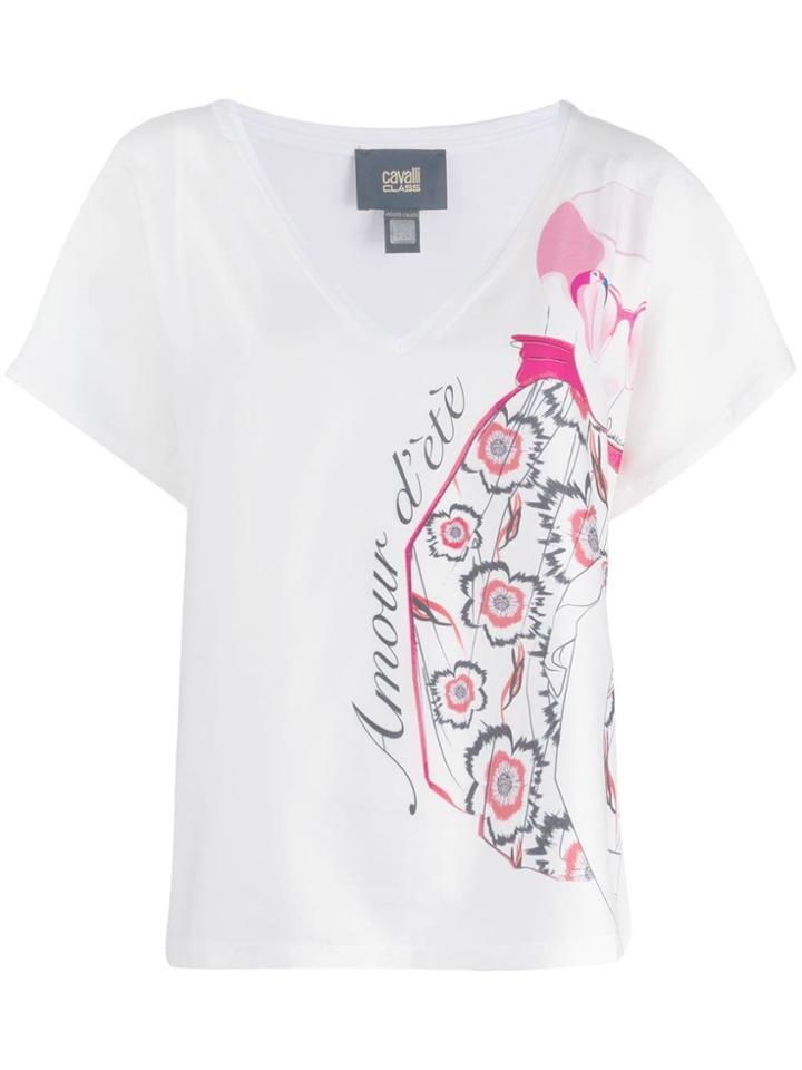 Cavalli Class Printed V-neck T-shirt - White